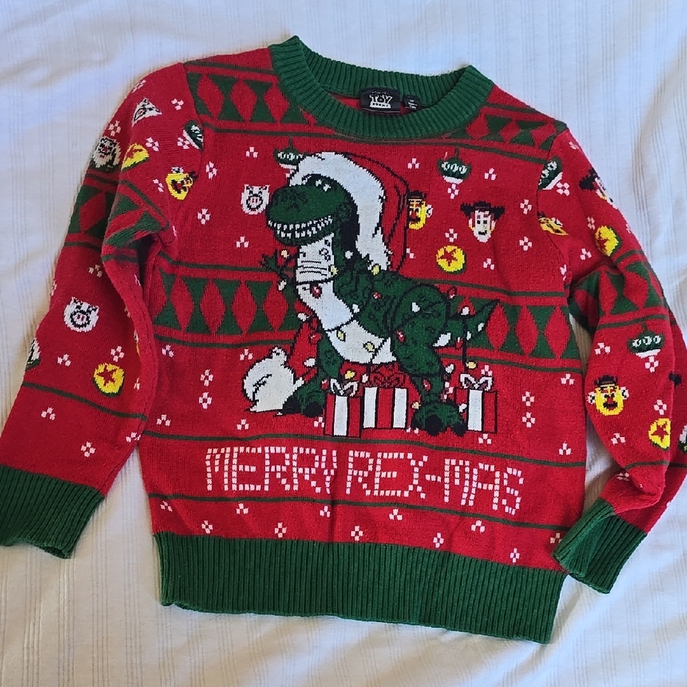 Red and Green Rex Toy Story Christmas Sweater